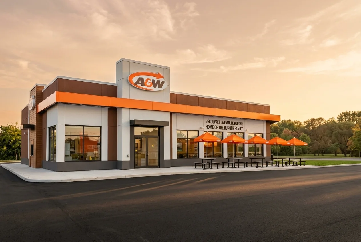 Elmwood A&W restaurant at golden hour